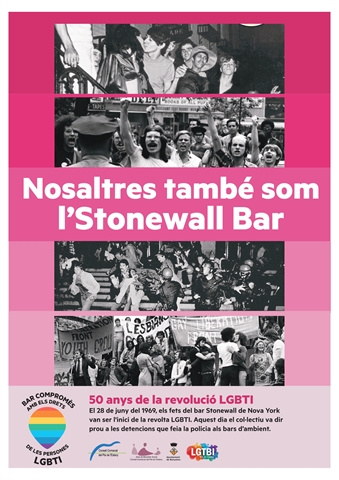 Per commemorar el Dia de l'orgull LGBTI diversos bars de Banyoles mostren un cartell per donar suport a la revolta d'Stonewall Bar